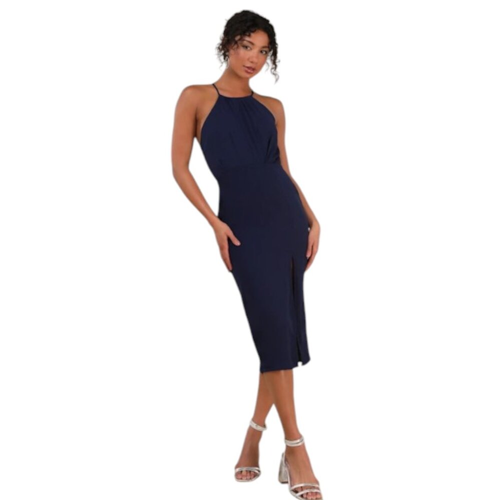 NWOT Dreamy Date Night Navy Blue Sleeveless Midi Dress